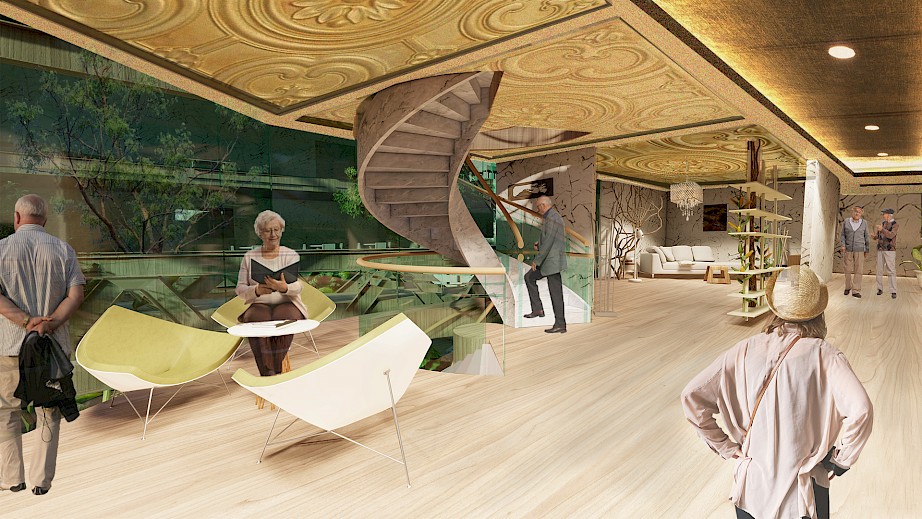 3D interior- gathering area by the atrium