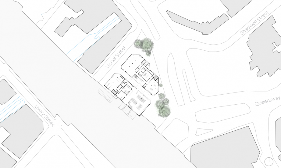 1:750 Site Plan: Showing landscaping strategy, orientation and location within the immediate area