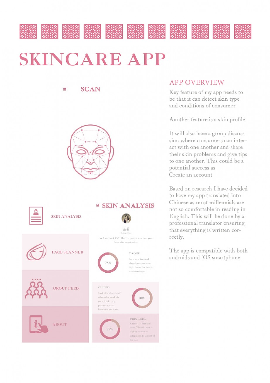 Skincare App that analyses the users skin using AI technology created for the Chinese market and designed using Adobe XD