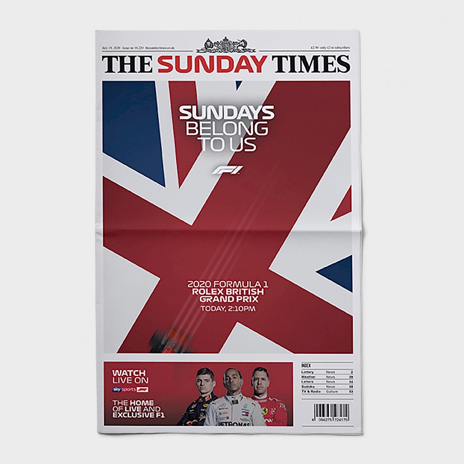 A concept for a Sunday newspaper takeover as part of a multi-platform advertising campaign for Formula 1.