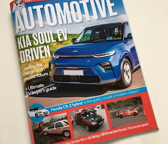 Photo of the Automotive course magazine with my name and a brief summary of my submitted work.