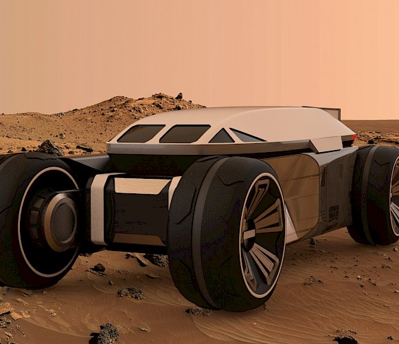 Vehicle on Mars front 3/4 perspective