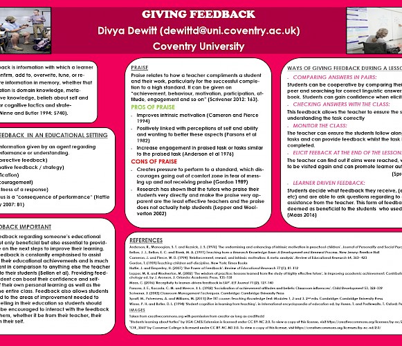 A poster presentation for how 'Giving Feedback' as a teacher can have a positive and negative impact on different students.